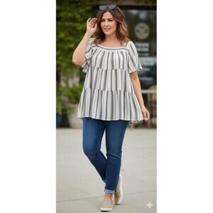 Linen‎ Blend Tiered Casual Tunic Blouse Beachy Coastal Womens Size 1X